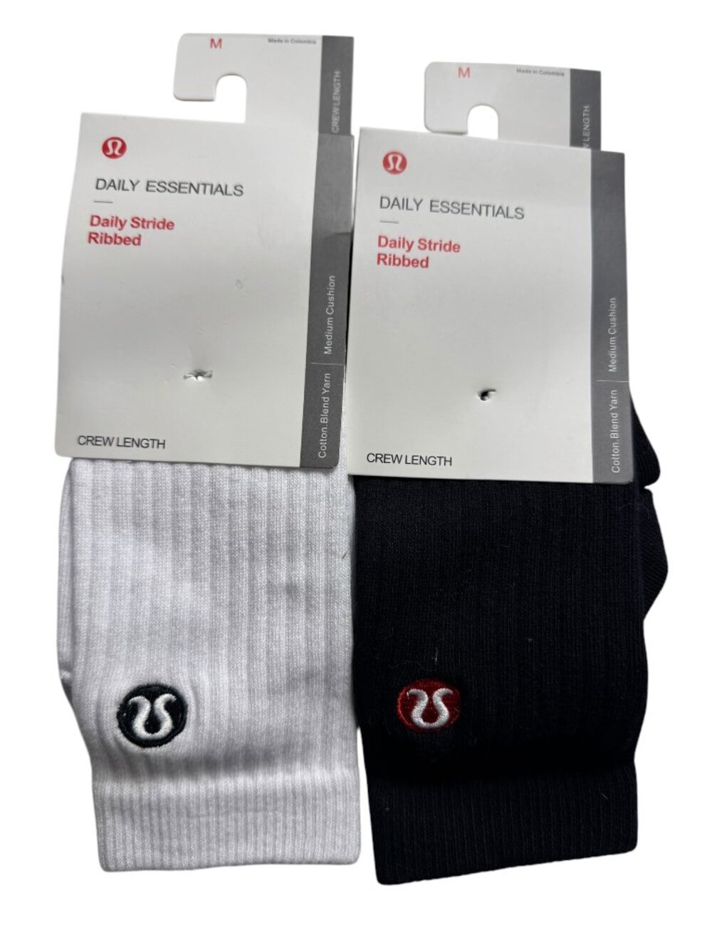 Lululemon Daily Stride Ribbed Crew Socks Medium Black White Lot of 2 NWT